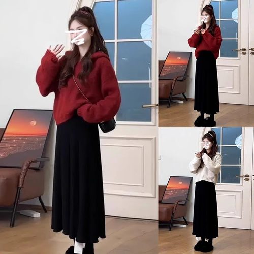 新款红色连帽卫衣针织连衣裙子