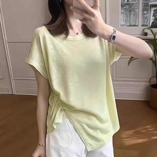 宽松百搭女士上衣潮 竹节棉设计感小众短袖 t恤女夏季 2025新款 爆款