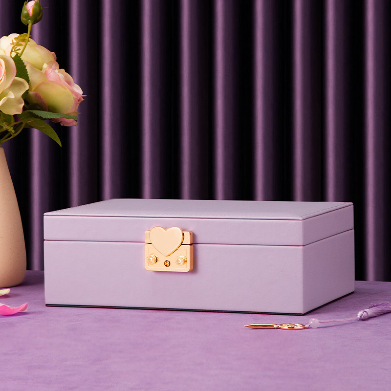 首饰盒带锁收纳盒高端皮质饰品精致欧式高档生日礼物长方形收纳大