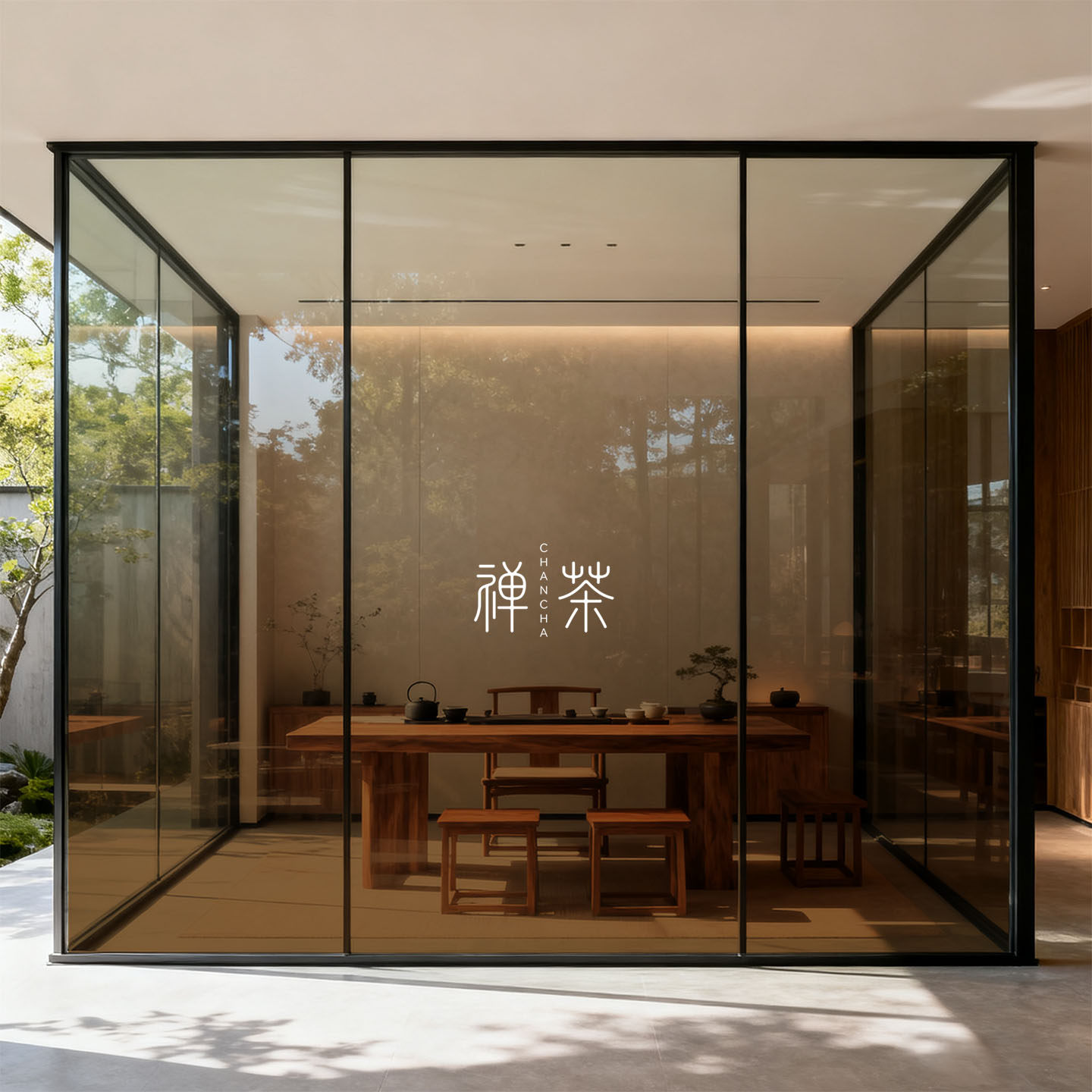 咖啡店茶屋楼橱窗玻璃门茶色咖色彩色渐变透明静电贴纸膜装饰美化图片
