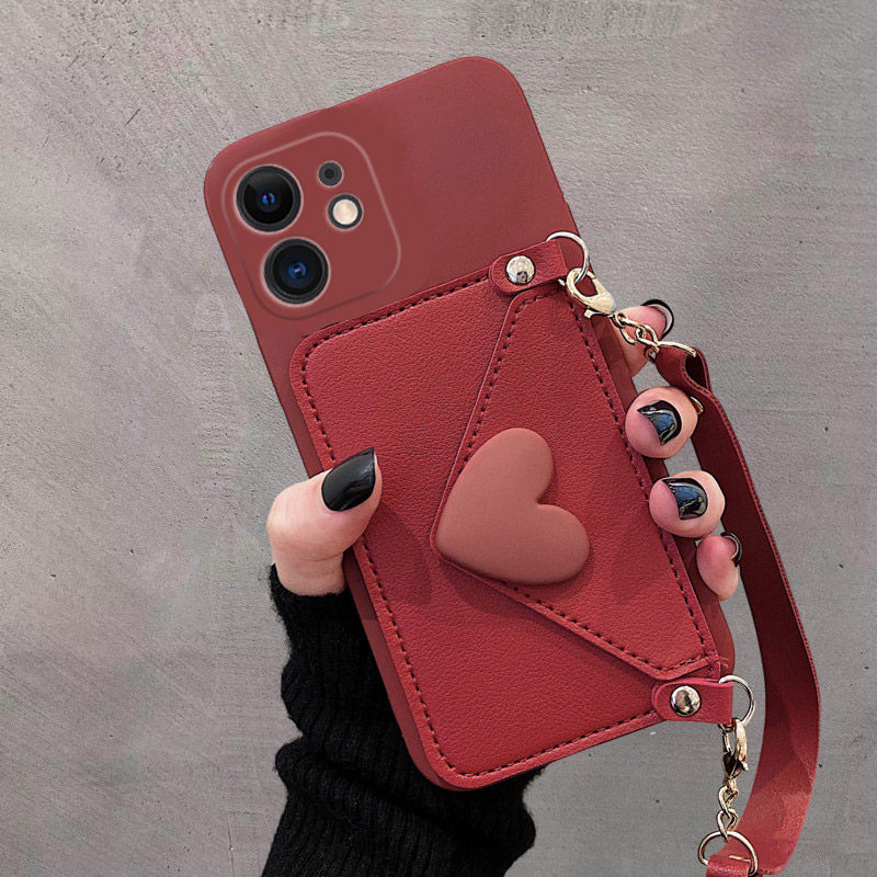 简约酒红色爱心适用小米红米note10pro手机壳10xpro零钱包x斜挎a挂绳
