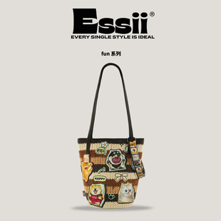 手提单肩斜挎长水桶女士帆布包 四大天王拼接风原创热门款 完美款 款