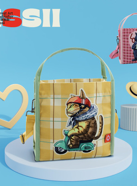 完美款款ncat艺术家联名款可爱手绘猫咪单肩包可斜跨通勤小方包