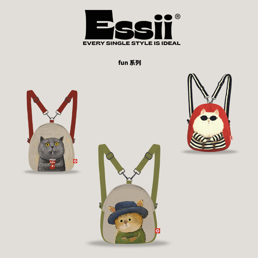 完美款款HJ联名插画休闲学生可爱卡通猫猫印花百搭便携蛋形双肩包