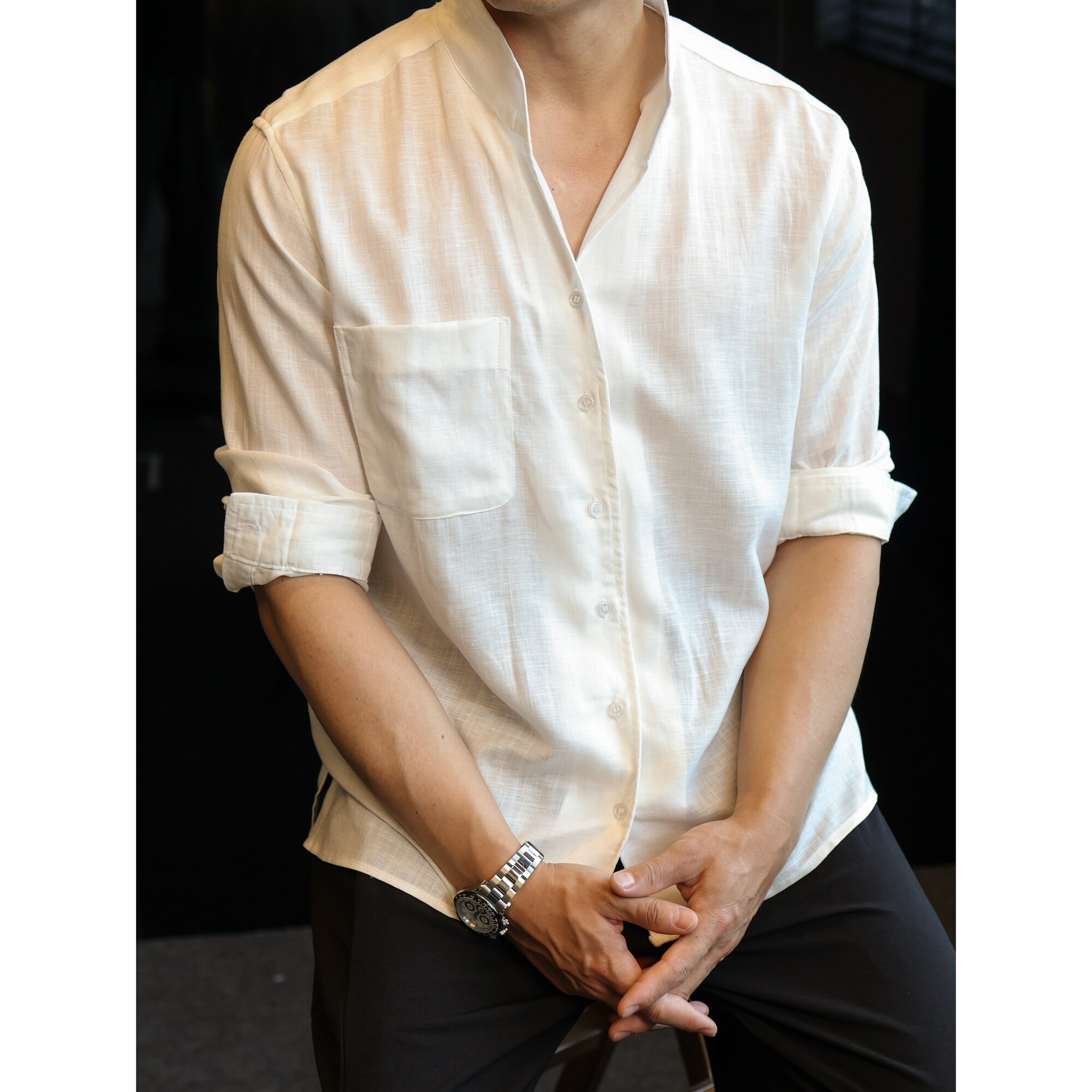 简素Design天丝亚麻老钱风衬衫外衣男士宽松透气长袖衬衣春秋内搭