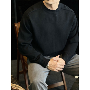 休闲百搭上衣秋冬 男士 简素Design复古圆领针织毛衣宽松打底衫 长袖