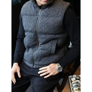 【绵羊毛填充】提花马甲加厚无袖棉服男棉袄立领外套针织夹克冬季