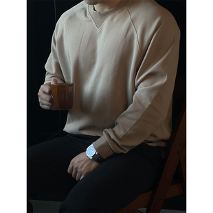 秋 重磅复古卫衣休闲打底衫 简素Design宽松圆领纯色长袖 t恤男秋季