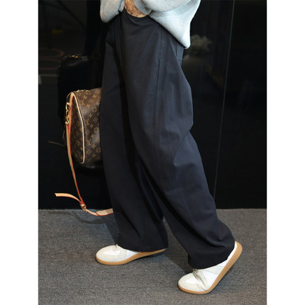 简素Design简约纯棉阔腿弯刀休闲裤男宽松基础纯色直筒工装长裤秋