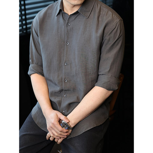 日系薄款莱赛尔亚麻男防晒开衫