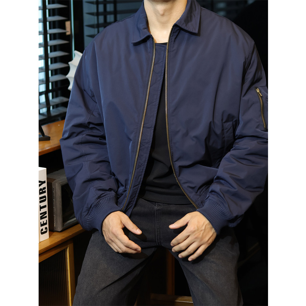 简素Design复古飞行服翻领棉衣夹克男廓形保暖加厚冲锋衣外套秋冬