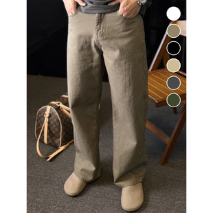 简素Design纯棉阔腿直筒牛仔裤 子秋冬 男简约纯色休闲通勤宽松长裤