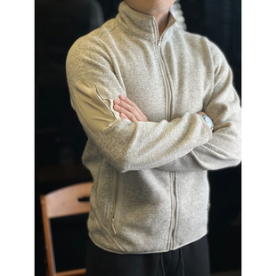 简素Design自发热拼色立领加绒拉链卫衣外套男宽松休闲通勤秋冬季