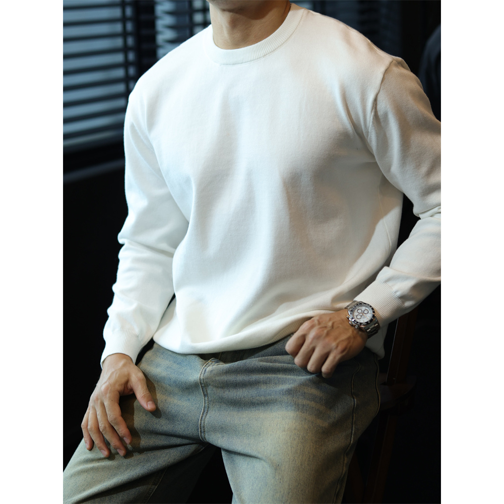高级垂感老钱混纺圆领针织毛衣男