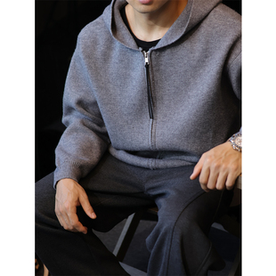 简素Design抗起球连帽卫衣开衫 毛衣外套宽松简约休闲上衣秋冬 男士