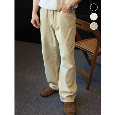 日系纯棉休闲宽松直筒牛仔长裤男