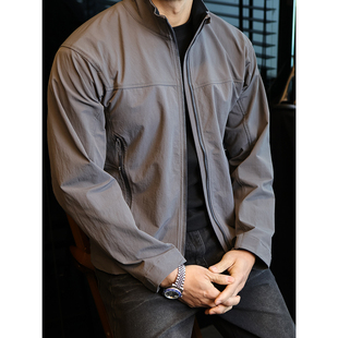 简素Design三防军鸟软壳夹克男显壮宽松立领外套户外冲锋衣潮春秋