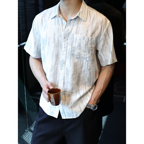 水墨扎染冰丝短袖衬衫男士潮流