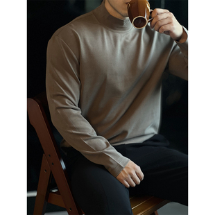 休闲内搭上衣冬 重磅打底衫 简素Design半高领保暖薄绒T恤衫 男长袖