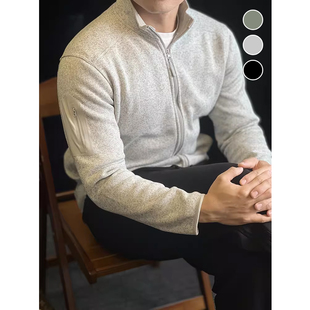 简素Design杂色立领加绒加厚卫衣夹克男宽松休闲长袖 外套秋冬 开衫