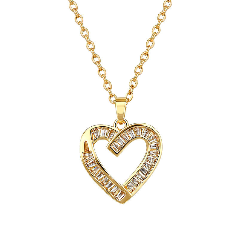 【钛钢】项链耳环套装轻奢满钻爱心方锆石个性气质宴会耳饰项饰组
