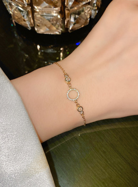 圆形锆石钛钢手环韩版复古网红时尚手链ins小众设计冷淡风手饰品