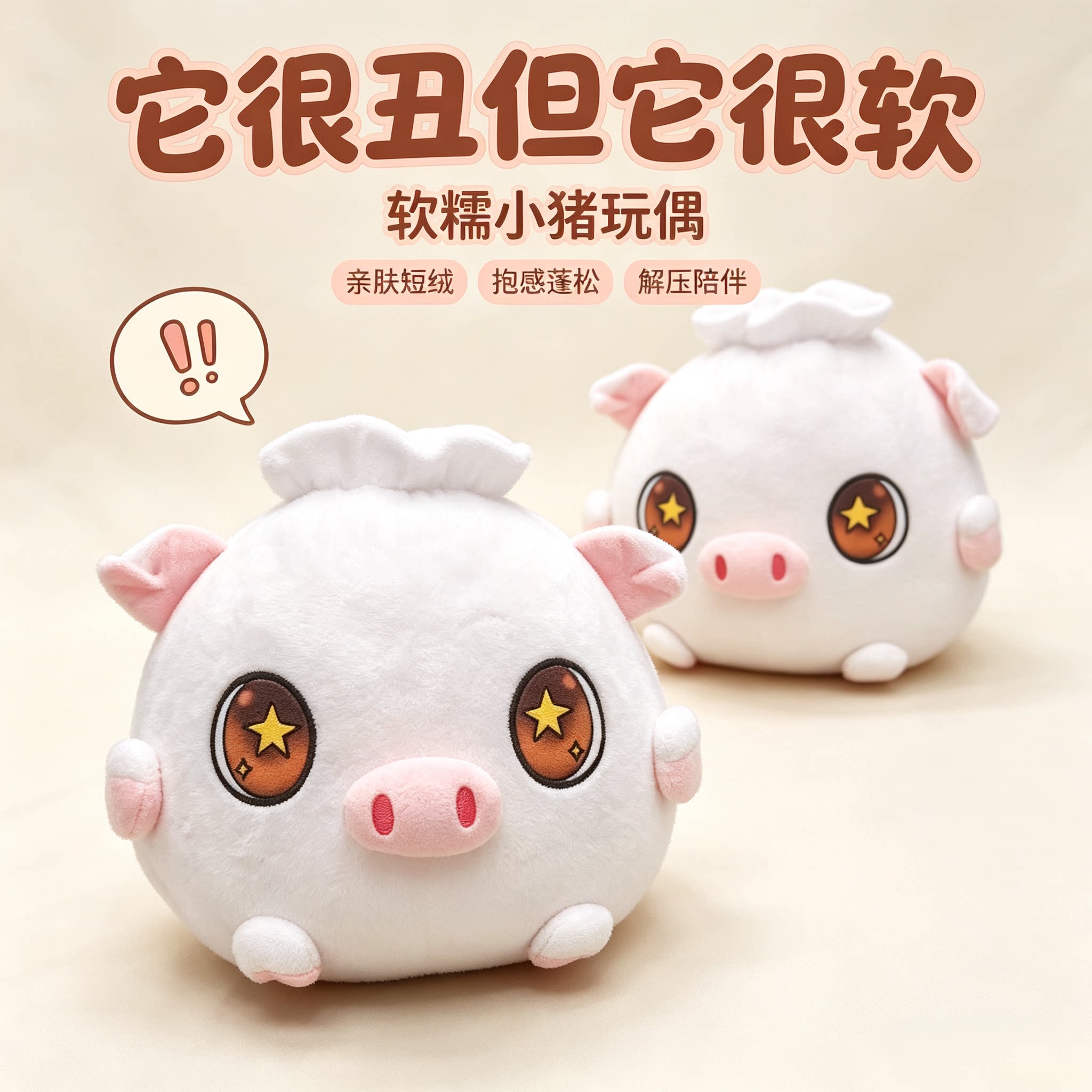 软萌包子猪毛绒玩偶公仔女生睡觉抱枕可爱小众生日礼物送闺蜜