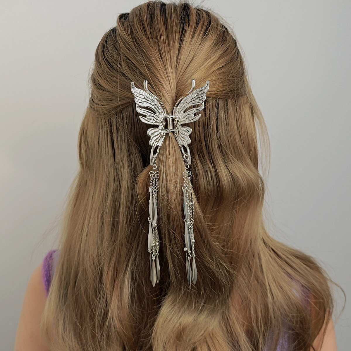 超仙气质蝴蝶夹长款流苏鲨鱼发夹女 高级感冷淡风简约盘发抓夹子,饰品/流行首饰/时尚饰品新,民族风发饰,淘宝优惠券,粉丝福利购,淘宝优惠卷