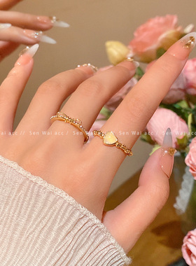 蝴蝶结爱心开口戒指女高级感时尚气质金色食指环韩国新款百搭手饰