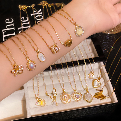 轻奢小众钛钢项链女高级感气质锆石珍珠吊坠毛衣链新款配饰品批发