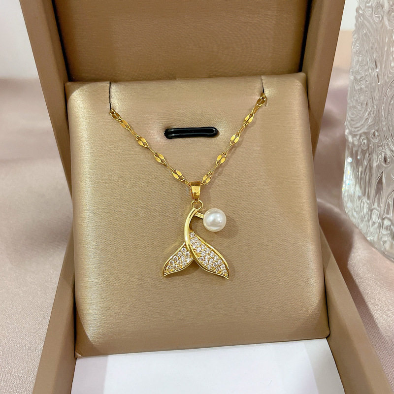 【钛钢】人鱼珍珠气质微镶钻项链女精致风ins网红锁骨链配饰品