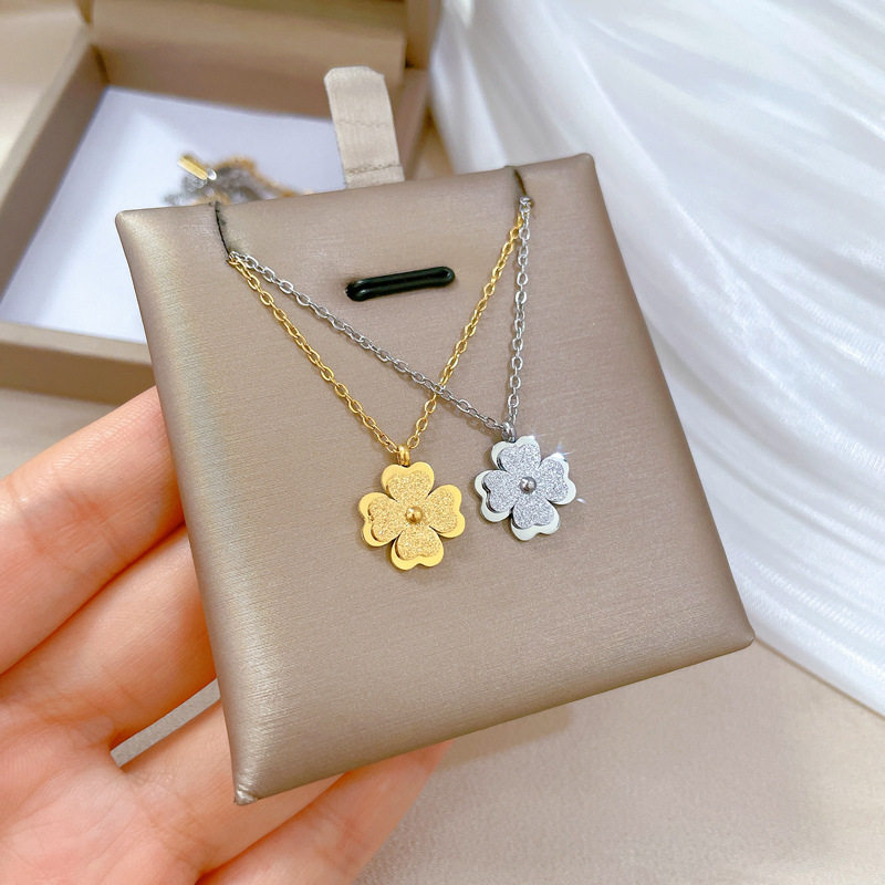 【通体钛钢】金箔四叶花极简风炉内真金项链女ins网红锁骨链配饰