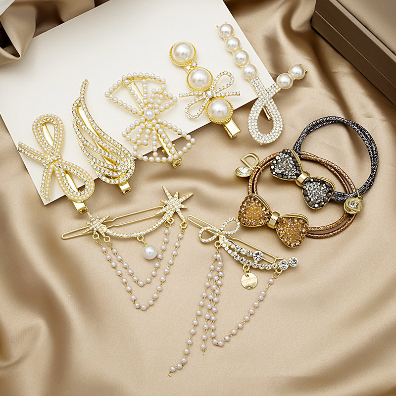 网红精致优雅珍珠流苏发夹镶钻蝴蝶结鸭嘴夹八芒星天使之翼边夹,饰品/流行首饰/时尚饰品新,民族风发饰,淘宝优惠券,粉丝福利购,淘宝优惠卷