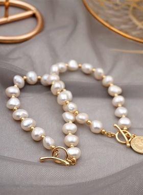 18K真金电镀巴洛克淡水珍珠手链女ins大气设计冷淡风闺蜜姐妹手串
