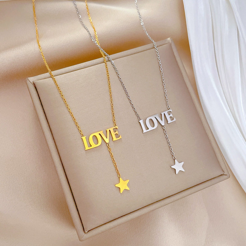 【通体钛钢】冷淡风LOVE星星极简风项链女ins网红锁骨链配饰