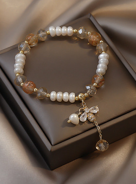 淡水珍珠琉璃水晶手链女ins小众设计闺蜜女生气质微镶小蜜蜂手串