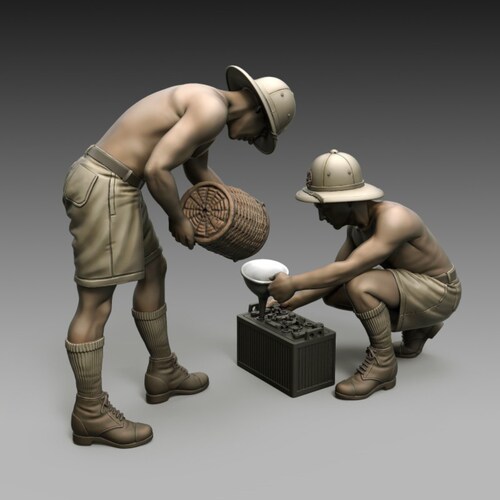 源模居GK 1/35树脂模型 意大利士兵的电池维护 手办白模 1435R