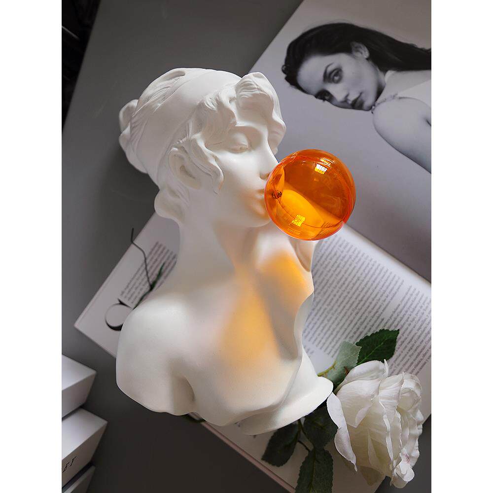 橙色吹泡泡女孩雕像北欧现代客厅艺术人物雕塑摆件橱窗家居装饰品