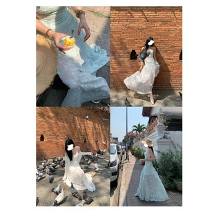连衣长裙甜美少女 薄荷疏影 春夏镂空肌理感提花大摆吊带修身