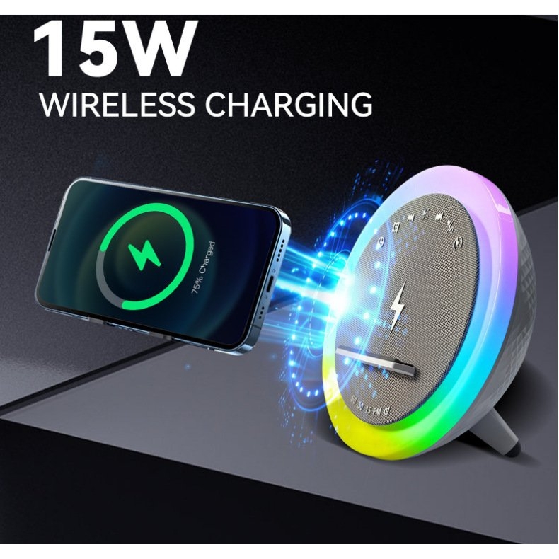 跨境商品A912时钟闹钟定时无线充蓝牙音箱LED显示屏大功率音响