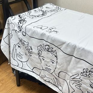 装 ins风素描图案简约桌布防水复古法式 饰布家用餐桌布免洗茶几布