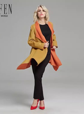 2023年宽松显瘦羊毛大衣女秋冬新款中长款长袖风衣D-5108A