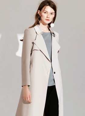 福芬春秋新款修身显瘦风衣中长款女士纯色外套FY-12188