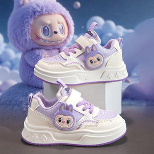 拉布布女童鞋子秋季2025新款儿童皮面小白鞋女孩休闲板鞋学生跑步