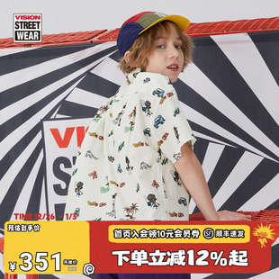 KIDS 棉质衬衫 童装 满印图案古巴领短袖 T恤 男女儿童夏季 VISION