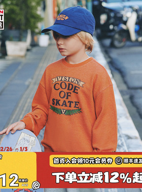 VISION童装 美式复古印花宽松落肩棉质圆领卫衣男女儿童26春新款