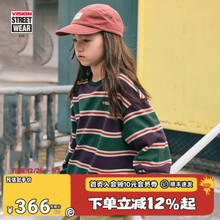 秋季 VISION 复古撞色条纹宽松落肩圆领卫衣男女儿童童装 美式 KIDS