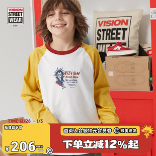 秋冬撞色宽松插肩图案圆领长袖 VISION 男女儿童同款 童装 T恤 KIDS