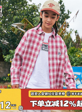 VISION童装 美式复古宽松肌理感色织格长袖衬衫男女儿童25春新款