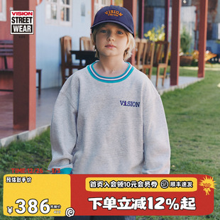新款 复古撞色宽松落肩圆领卫衣男女儿童26春季 美式 VISION童装